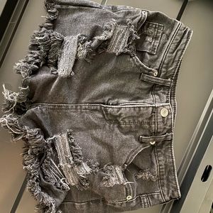 Black high rise distressed jean shorts